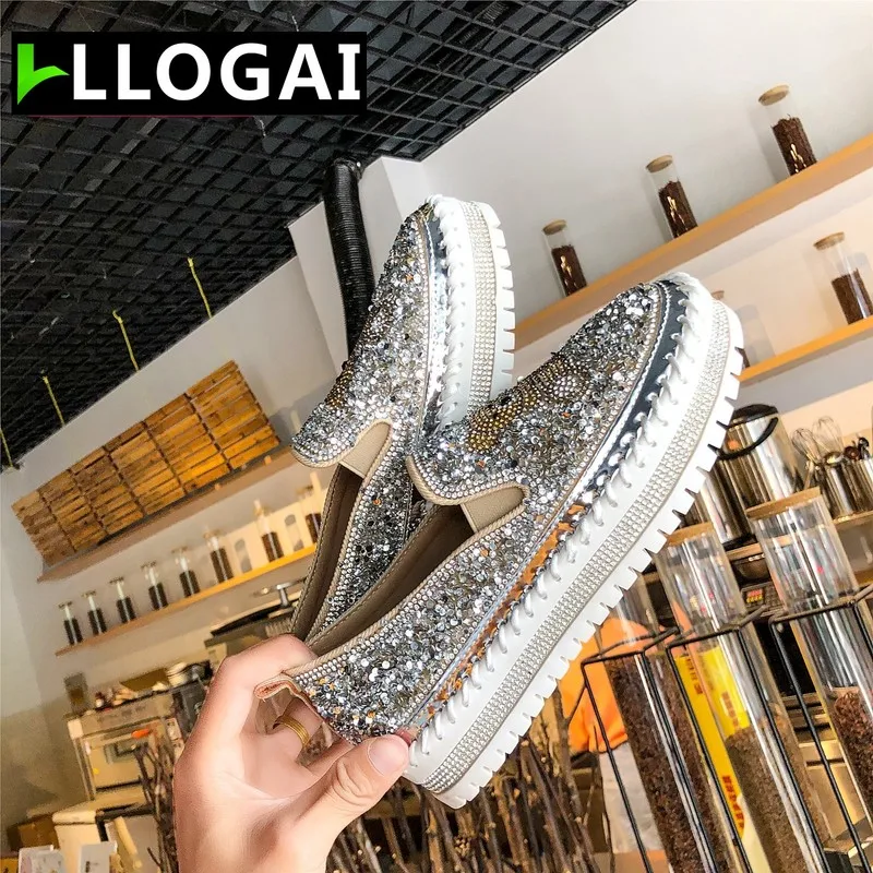 

Crystal Shoes Women Casual Shoes Rubber Comfortable Platform Shoes Round Toe Slippers Women Flats Spring and Autumn Women Shoes