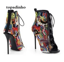 

Topadinhon Fashion Designer Women Luxury Rhinestone Ankle Boots Crystal High Heels Party Dress Stilettos Gladiator Botas Femmes