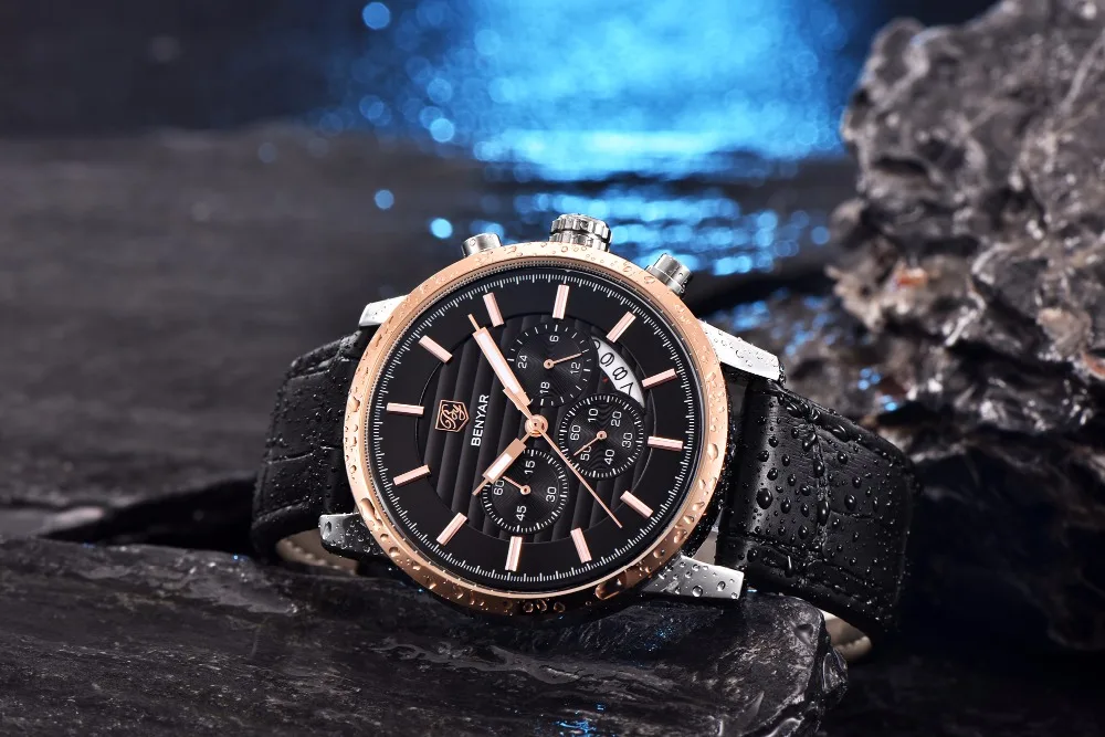 BENYAR кварцевые часы мужские Бизнес наручные часы хронограф водонепроницаемые спортивные часы дизайн кожаный ремешок часы для мужчин