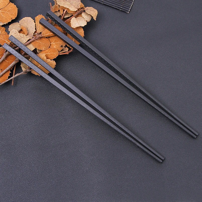 1pair Chinese Style Vintage Chopsticks Black Wood Like Alloy Chopsticks