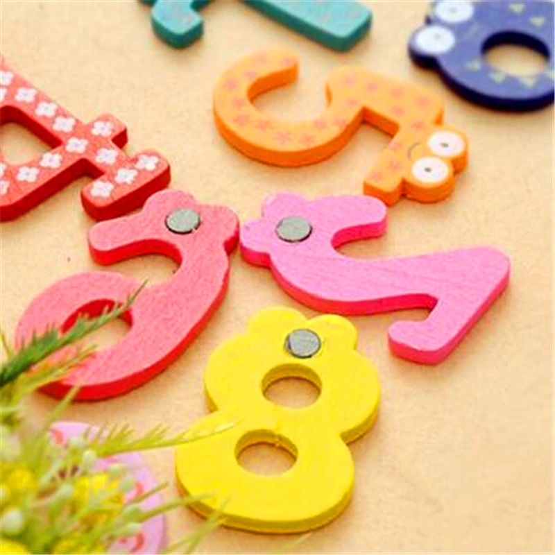 10PCS Wooden Cartoon Digital Refrigerator New High Quality Different Color Kids' Fridge Magnets For Childrens As Gifts