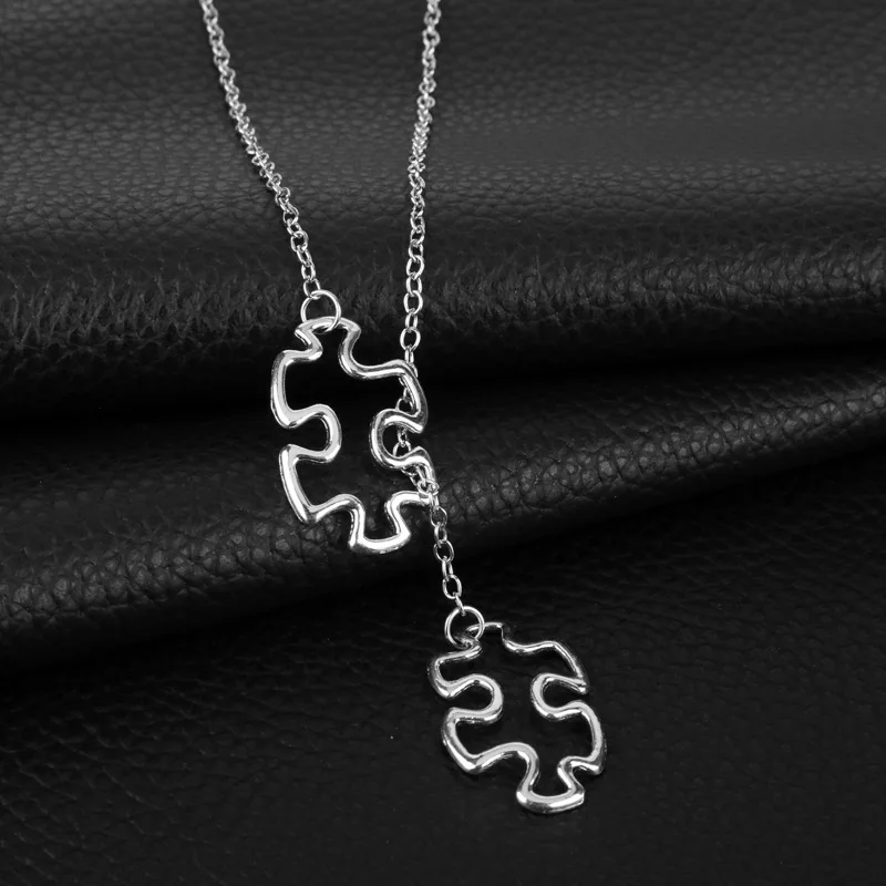 

2019 Charm Silver Autism Awareness Hollow Double-layer Puzzle Adjustable Cross Lasso Necklace Appointment Jewelry Pendant Gifts