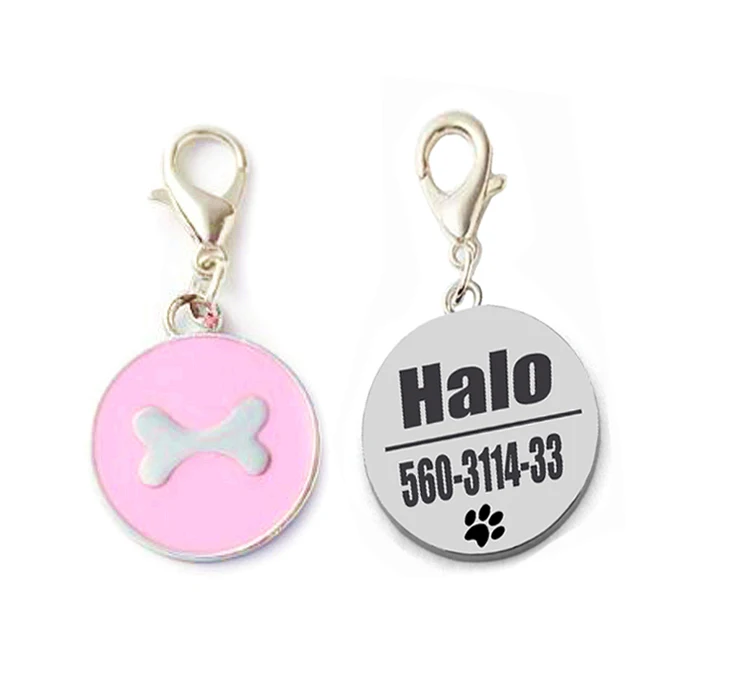 Анти-потеря Собаки ID жетон с гравировкой ПЭТ ярлыки в форме кота имя и номер телефона значок для собаки украшения на шею гравировка - Цвет: pink