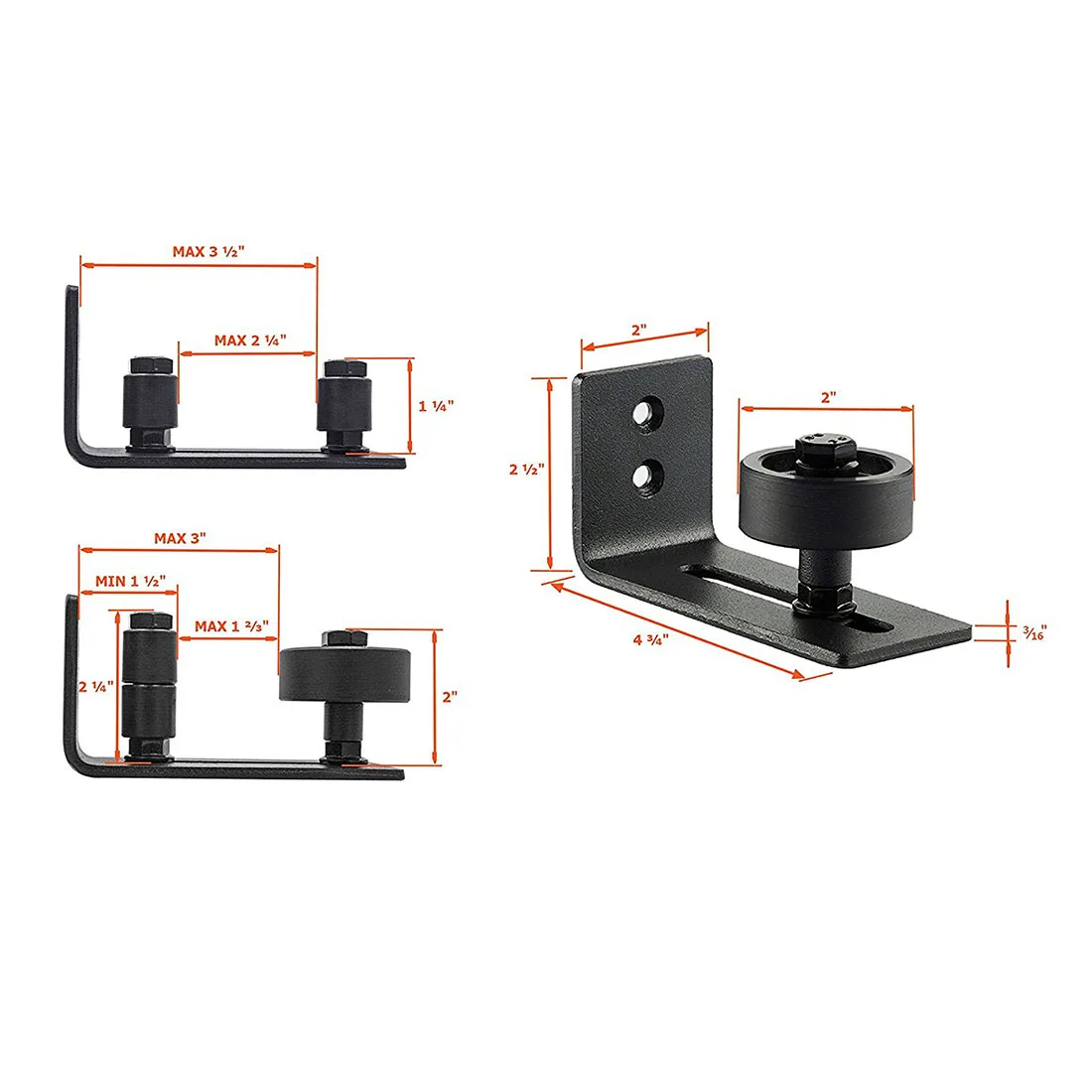 Регулируемое настенное крепление с 8 различными настройками для оборудования двери сарая-Черное порошковое покрытие-Промывочное дно-идеально подходит для