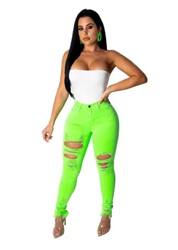 

New Sexy Hole Ripped Jeans Women Denim Jeans Skinny Pencil Pants Clubwear Jeans Femme