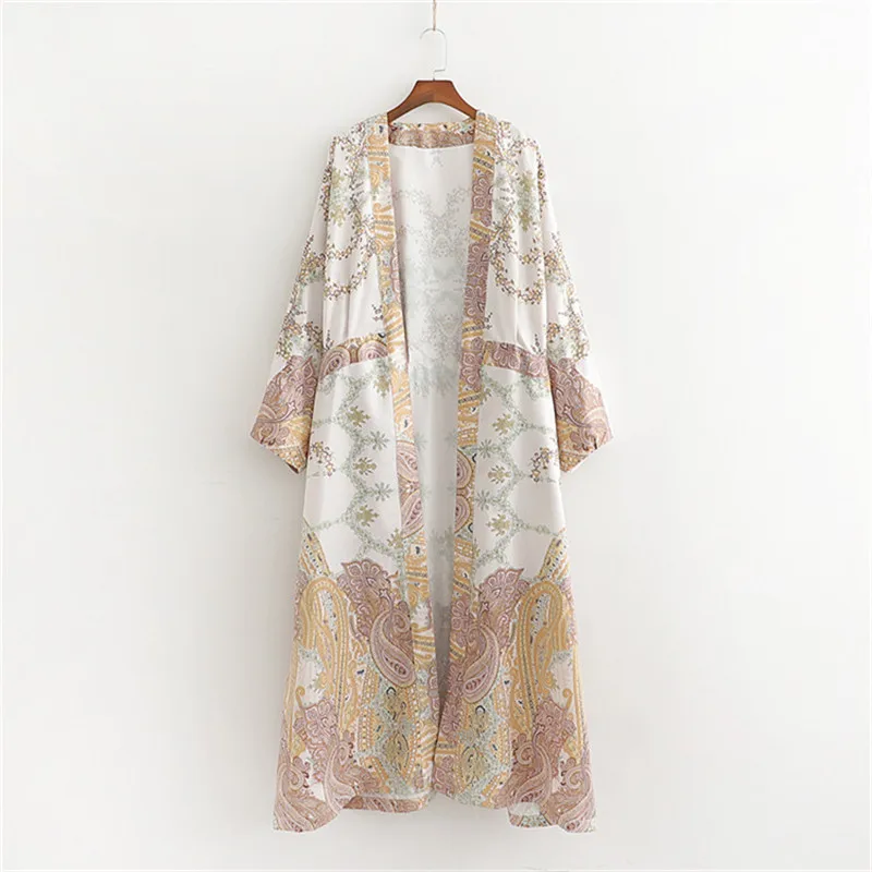 

2019 Women Beach Kimono Cardigan Bohemian Floral Print Loose Robe Female Casual Beach Party Kimono Femme Sundress