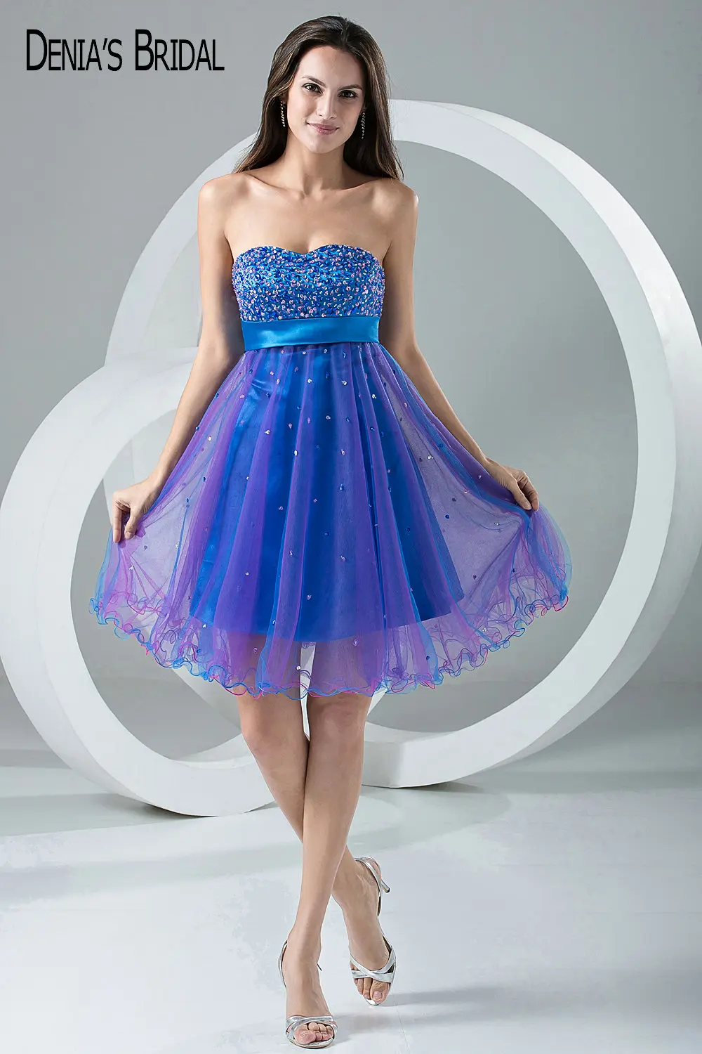 2017 Short Blue Cocktail Party Dresses with Sweetheart Appliques