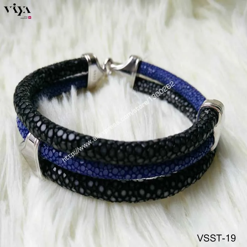 Black-and-blue-leather-stingray-bracelet
