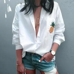 2018 Новые поступления Повседневное белые однотонные Pinapple печати Для женщин футболки женские Повседневное женская одежда Kawaii футболки с