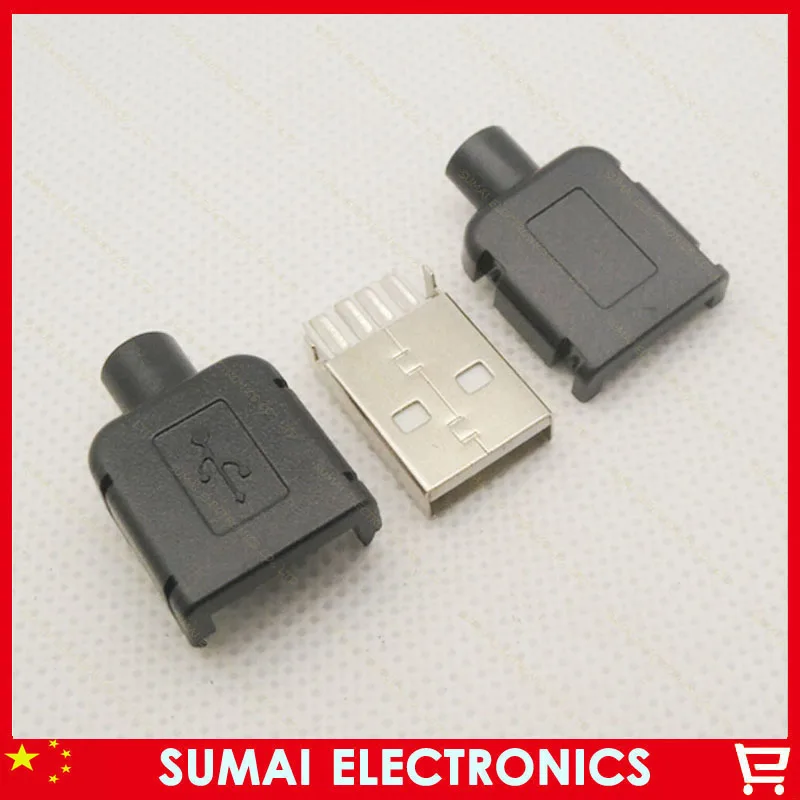 100 комплектов DIY 3 в 1 Тип оснастки типа 4 P USB штекер с пластиковым корпус соединителя комплект