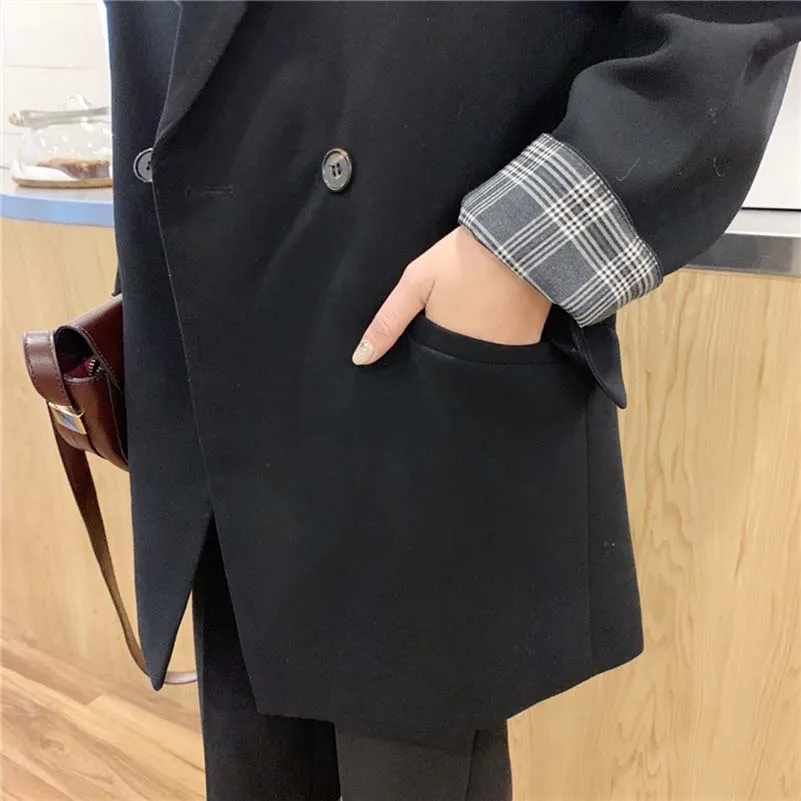 Korean Coat Women Long Sleeve Ulzzang Double Breasted Solid Two Colors 2019 Spring Autumn Outwear Casual Pocket Corduroy Jackets