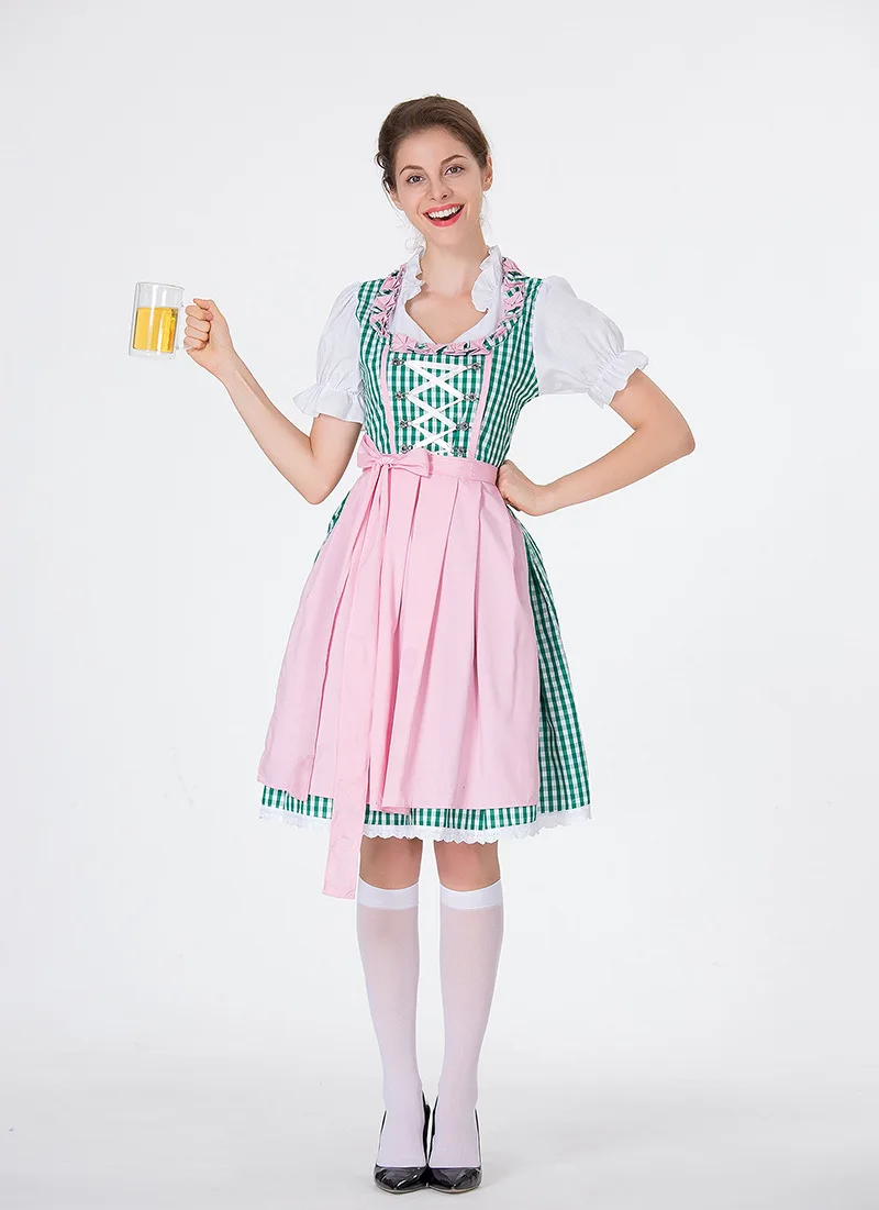 Большие размеры 3XL платье горничной Для женщин Пособия по немецкому языку баварский костюм пива платье для девочек Октоберфест Костюм разносчицы пива Хэллоуин вечернее изящное платье - Цвет: Розовый