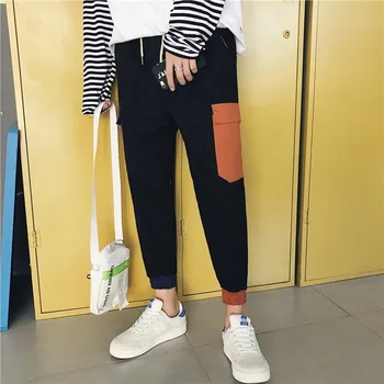 

2018 Autumn New Men's Fashion Pocket Decoration Haren Bound Feet Pants Elastic Waist Loose Casual Motion Cotton Trousers M-3XL