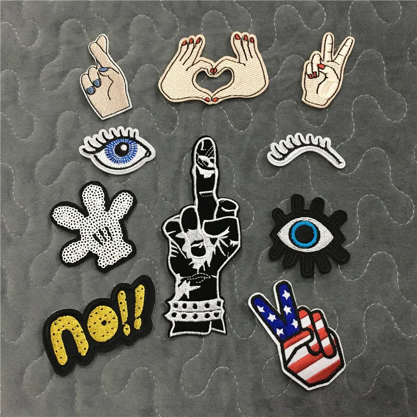 

New Fashion Eye Hand Peace Patch Many Choices Cartoon Embroidered Iron On Patches for Clothes Felt Stickers DIY Accessory A366