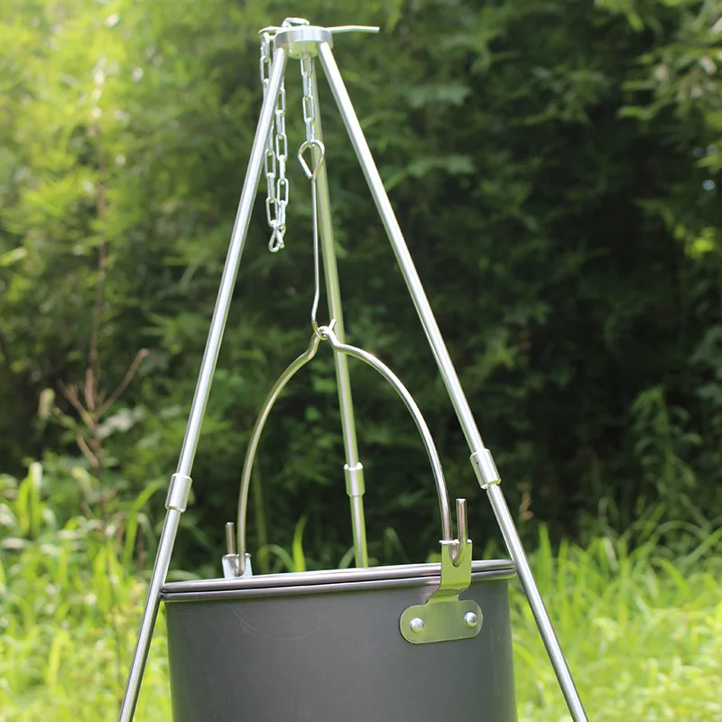 Picnic al aire libre telescópica cocina trípode Portable colgante Pot Camping trípode Campfire Grill Stand
