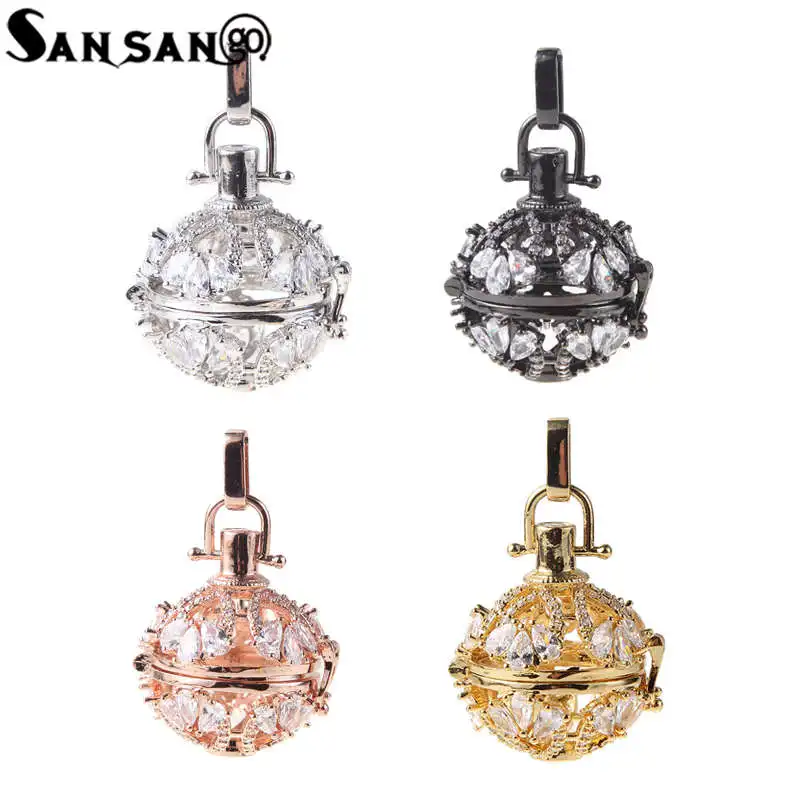 

Bling Zircon Hollow Ball Heart Pattern Locket Pendant For Woman Aromatherapy Essential Oil Copper Jewelry Gift