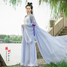 Светильник, синий шифон, костюм принцессы Hanfu для женщин, элегантный простой костюм Hanfu для фото дома с аксессуарами для волос