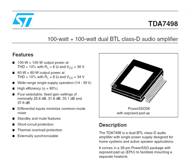 TDA7498 Мощность усилитель доска 2X100 W High Мощность цифровой компьютер Мощность усилитель двухканальной стерео (C6A4)