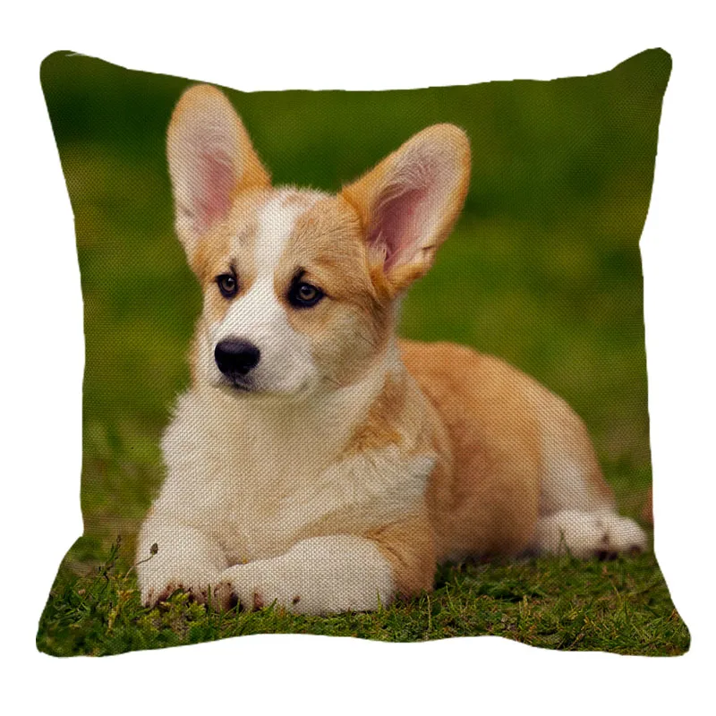 

XUNYU Cute Corgi Pattern Linen Pillow Case Home Sofa Square Pillow Cover Animal Dog series Cushion Cover 45X45cm AC085