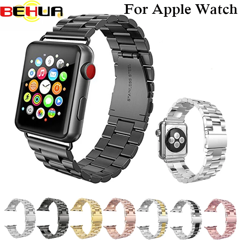 

Stainless Steel Metal Replacement Band with Buckle For Apple Watch Band Strap Link Bracelet with Adapter 38mm 42mm 40mm 44mm