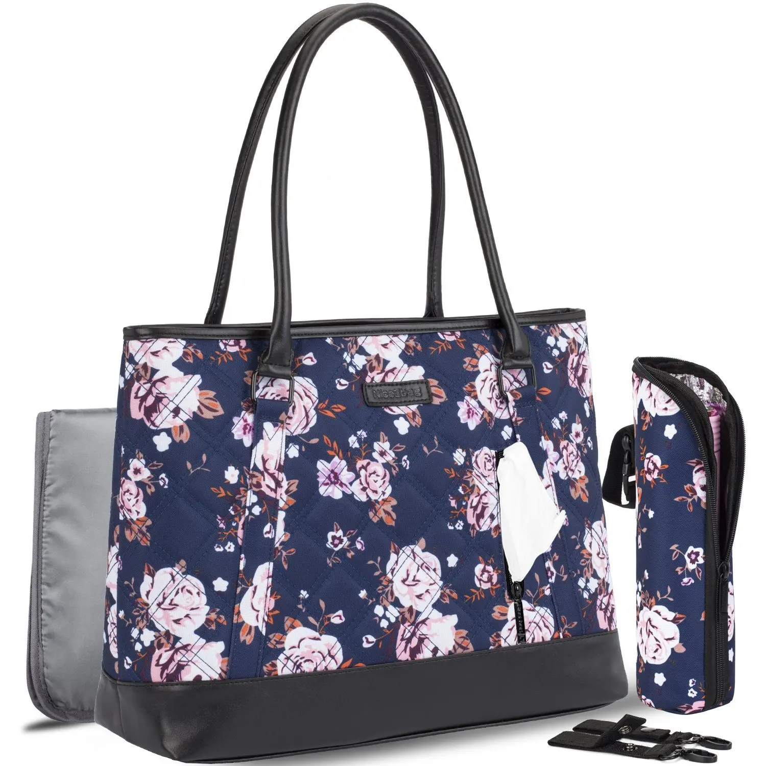 Многофункциональный, для мам подгузник для беременных сумка рюкзак подгузник сумки большой емкости плечо детские сумки коляска с водоотталкивающим покрытием сумка - Color: Blue flower