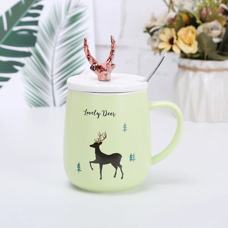 Керамическая кружка и ложка Tazas Рождественская чашка чайная с рисунком оленя