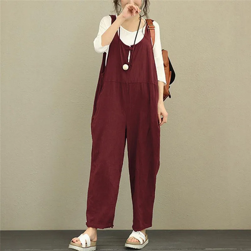 

Women Oversized Pure Color Strap Jumpsuit Casual Dungaree Harem Trousers Korean Sleeveless Jumpsuit Lady Plus Size Overalls Pant