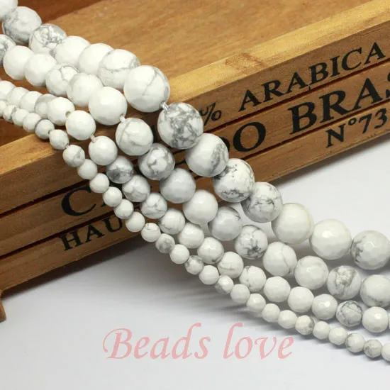 

Natural Stone Beads Faceted White Howlite Stone Beads For Jewelry Making 15.5" Pick Size 4 6 8 10 12mm Diy Jewelry(F00157)