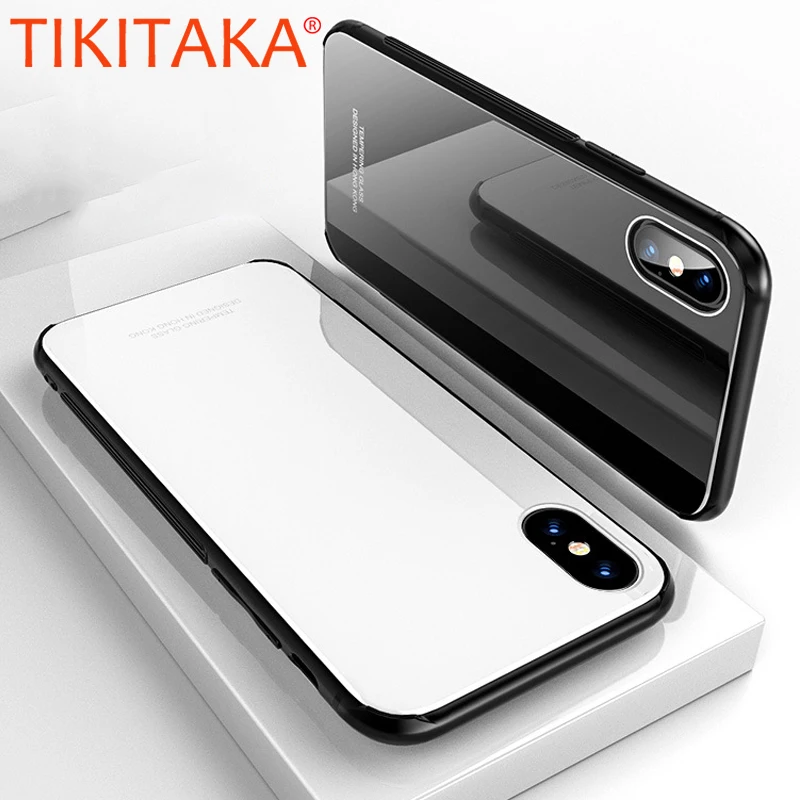 

Slim Glass Case For iPhone X 8 7 6 6S Plus Fitted Cases Mirror Tempered Glass Back Cover + Soft Silicone Frame Shell Capa