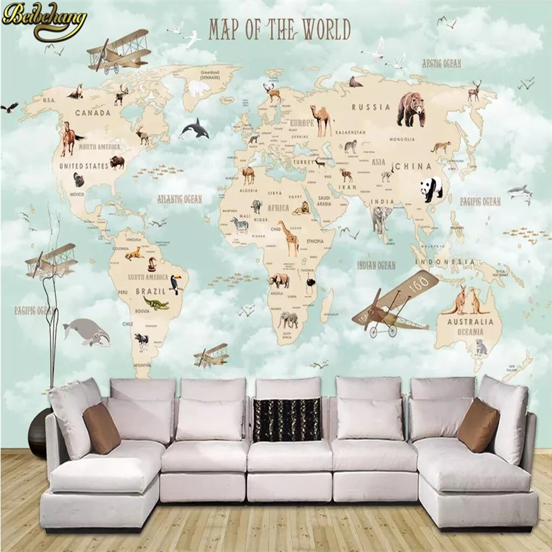 

beibehang wall paper Custom children room wall cartoon world map background wall papers home decor papel de parede wallpaper