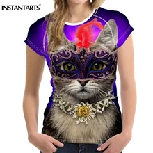 INSTANTARTS летняя спортивная футболка с короткими рукавами и принтом кота, быстросохнущая футболка для бега для дам, дышащие фитнес-футболки