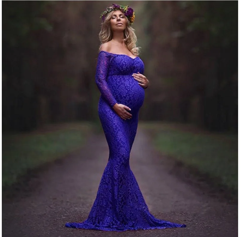 

Maternity Photography Props Maxi Pregnant Women Gown Lace Pregnancy Dress Fancy Shooting Photo Pregnant Trailing Dress Plus Size