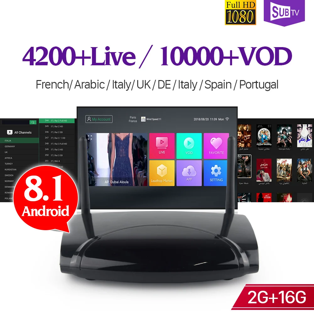 

R2 IPTV France Box Android 8.1 4K SUBTV 1 Year Code IPTV Subscription Arabic Canada Portugal Turkey IPTV France Belgium top box