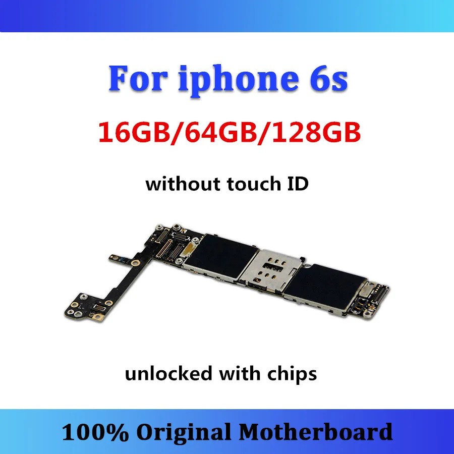 

For iphone 6s motherboard without touch ID unlocked NO iCloud with chip IOS tested 16GB/32GB/64GB/128GB no home button 6S board