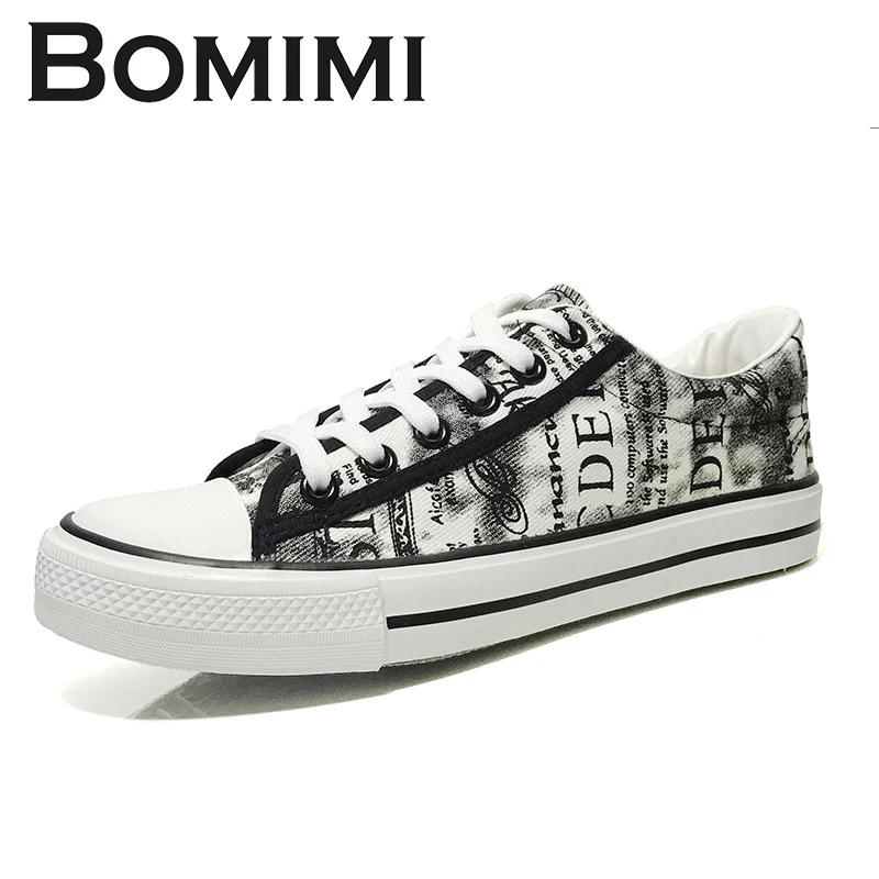 

BOMIMI Fshion Men Sneakers Lace-Up Shoe Solid Adult Men Canvas Shoes Man Grid Fabric Feminino Size 39-44