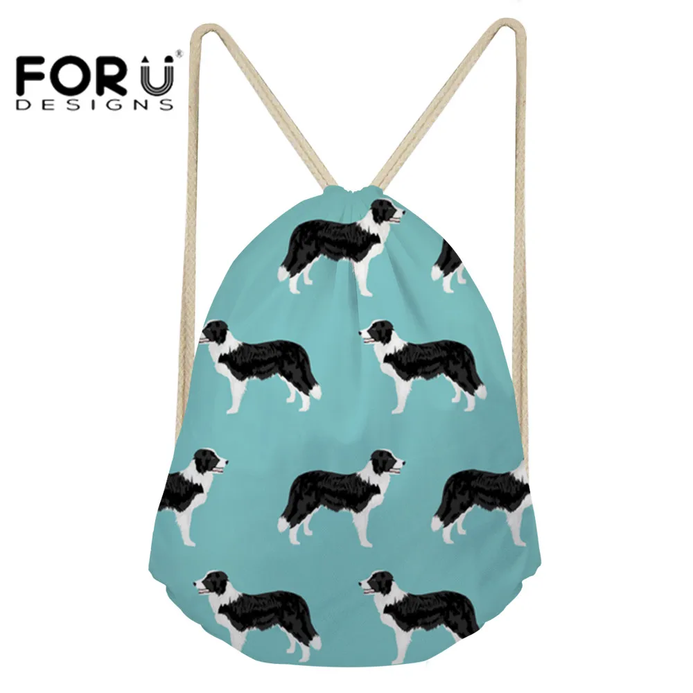 

FORUDESIGNS Drawstring Bags for Women Border Collie Printing Animal Kids Backpack Casual Travel Storage Bags Gym Sack Female