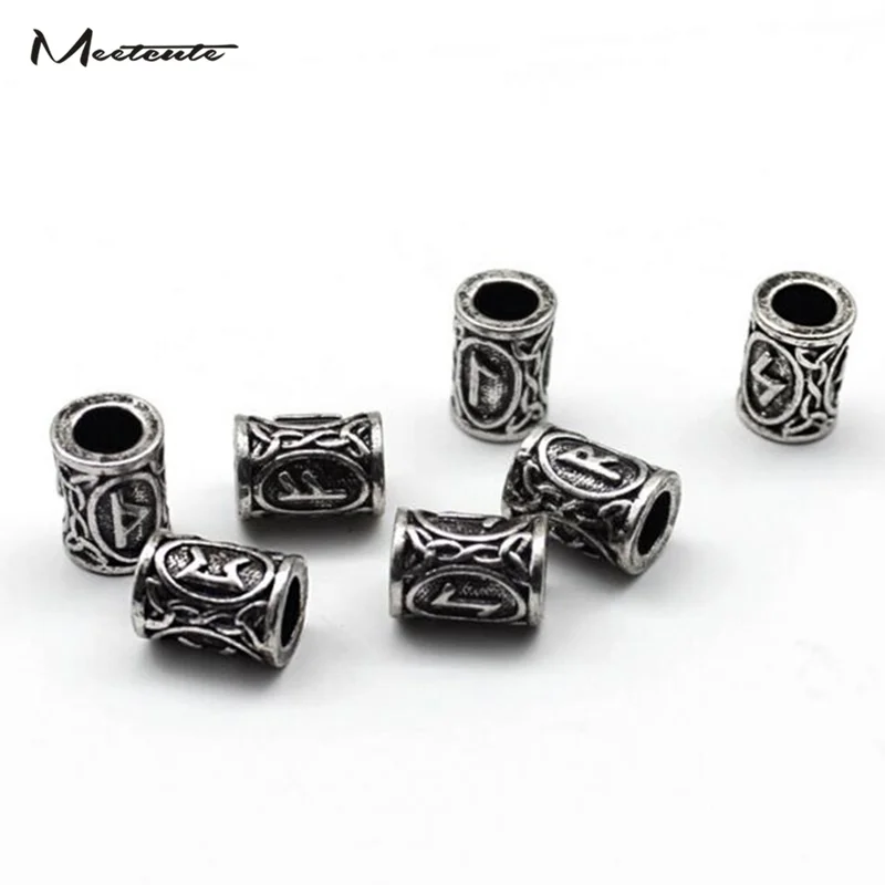

Meetcute 1Pc 1.3cm Metal Viking Runes Beads Charms For Beards Hair Jewelry Making Diy Pendants For Needlework