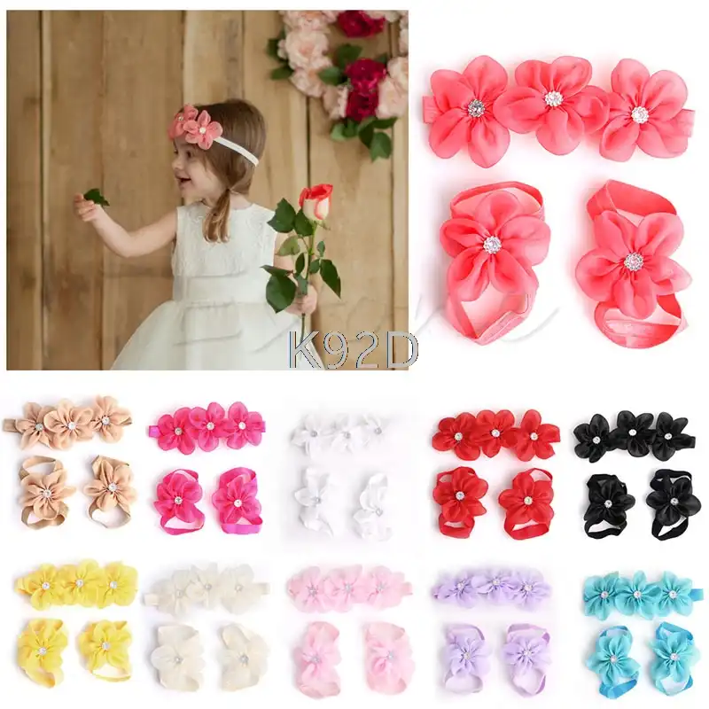 Crianças bebê Sandálias Descalças Sapatos Headband do Rhinestone Bela Flor Pé Banda 3 pçs/set N20