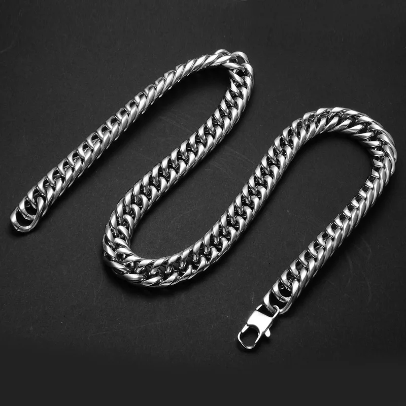 HIP Hop 24 INCH 16MM CUT Heavy Titanium Stainless Steel Double Curb