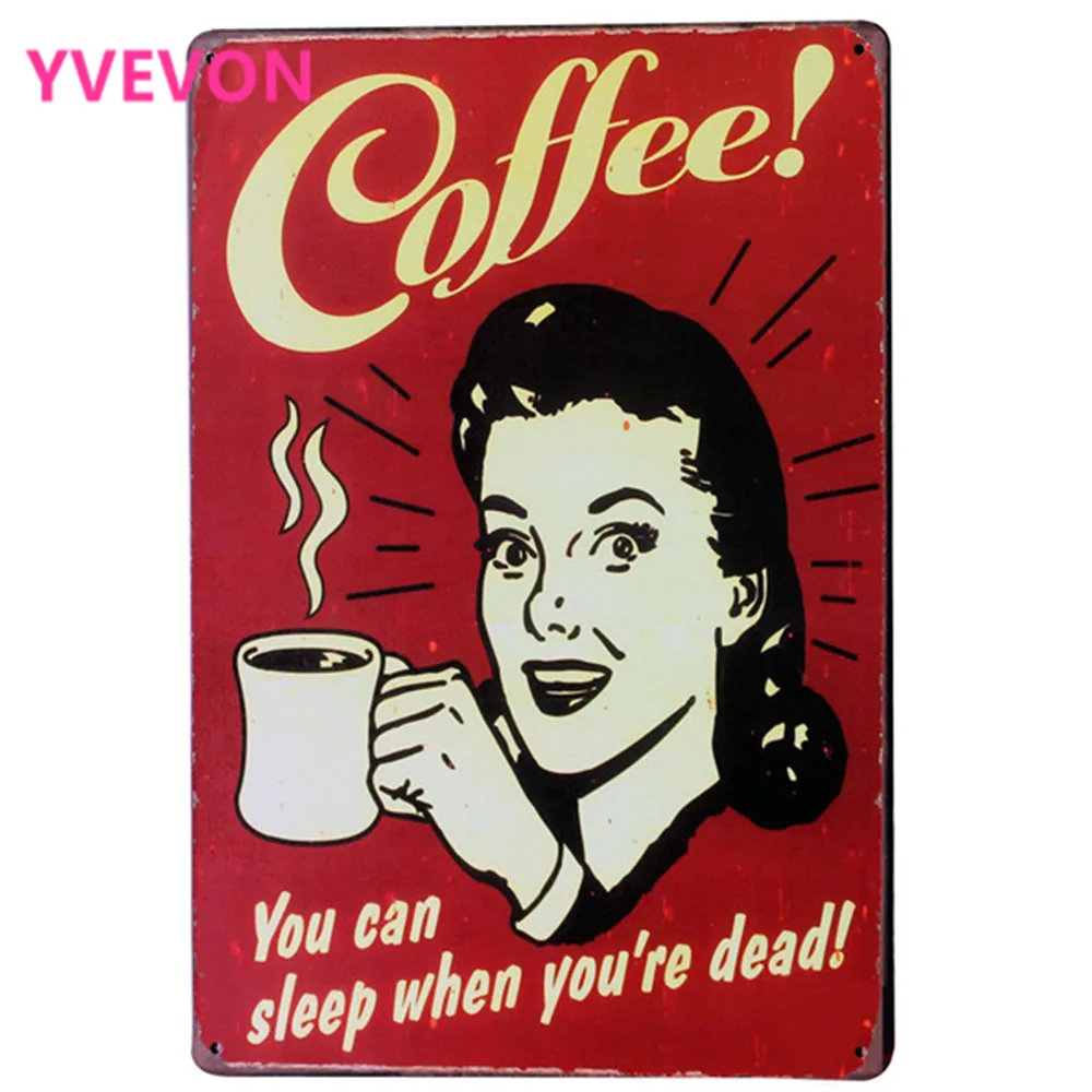

Fresh Brewed COFFEE Metal Tin Sign Coffee Decor Plaque lady with cup Home shop wall art with wall painting SPM9-1 20x30cm A2