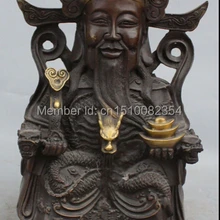 1" Китайский Бронзовый Свинка Сиденья Дракон Маммона Бог Богатства Деньги Юань Бао Ruyi Статуя