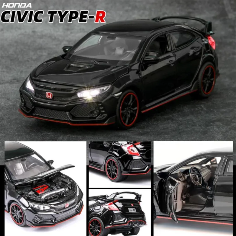 1:32 HONDA CIVIC TYPE-R литые под давлением и игрушечные транспортные средства металлическая модель автомобиля звуковой светильник коллекция автомобилей игрушки для детей Рождественский подарок