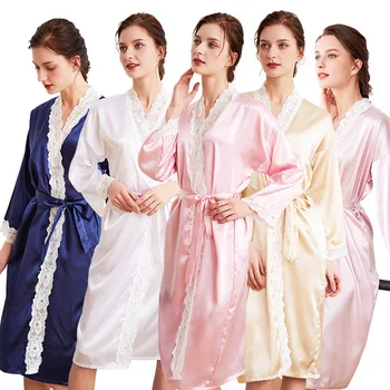 

Nightgown Women Sexy Lace Silk Satin Nightdress Long Lingerie Robe Kimono Sleepwear Brides Ladies Night Sleep Dress Plus Size