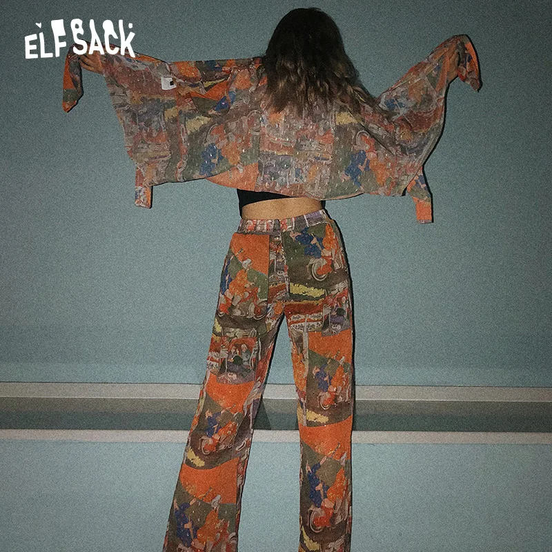 Женская шифоновая рубашка ELFSACK белая Повседневная Блузка с винтажным принтом