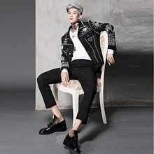 Мужской черный полный Искусственный Жемчуг Бисероплетение панк стиль барокко сценическое представление/stuido смокинг куртка, только куртка