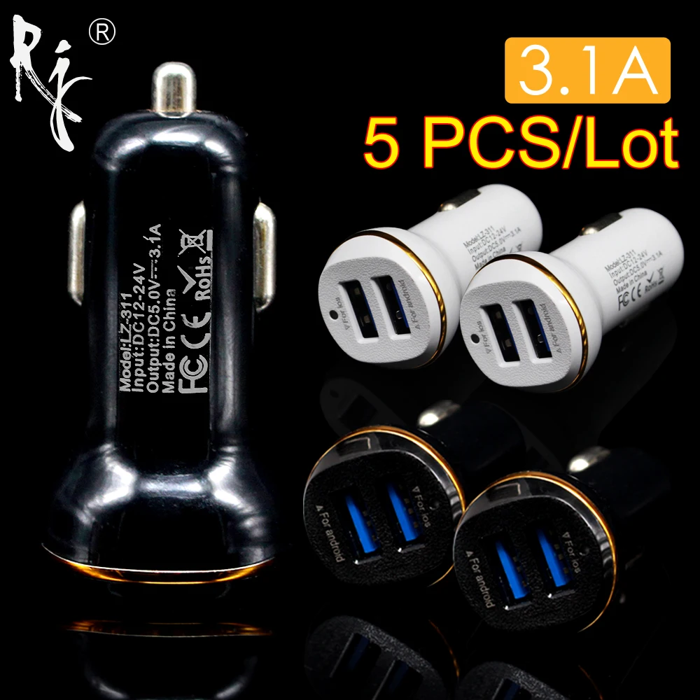 5 шт./лот 3.1A Макс 2 USB выход Автомобильное зарядное устройство Быстрая зарядка для