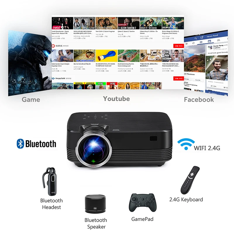 TORADOLA Android проектор 1280x720. Wifi Bluetooth. Мини поддерживает 1080 P USB HDMI выход. Дома Театр.