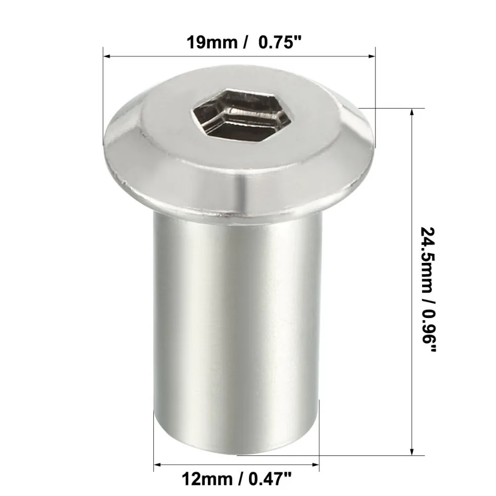 Uxcell 10 шт./лот M8x22/20 мм M10x21mm Шестигранная розетка винтовая стойка Женская резьба мебель гайка Серебряный Металлический Тон никелированный