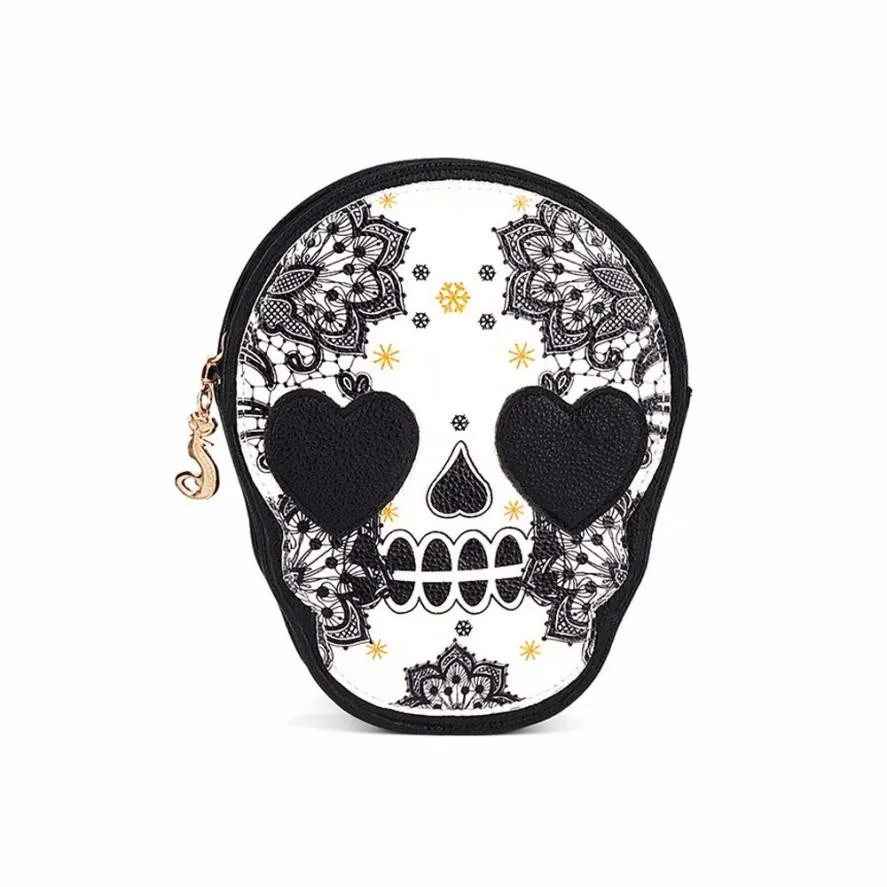 

Women Black Skull Shoulder Messenger Pu Leather Shoulder Bags Brand Design Coin Phone Holder Ladies Hand Bags Borsa Donna@py