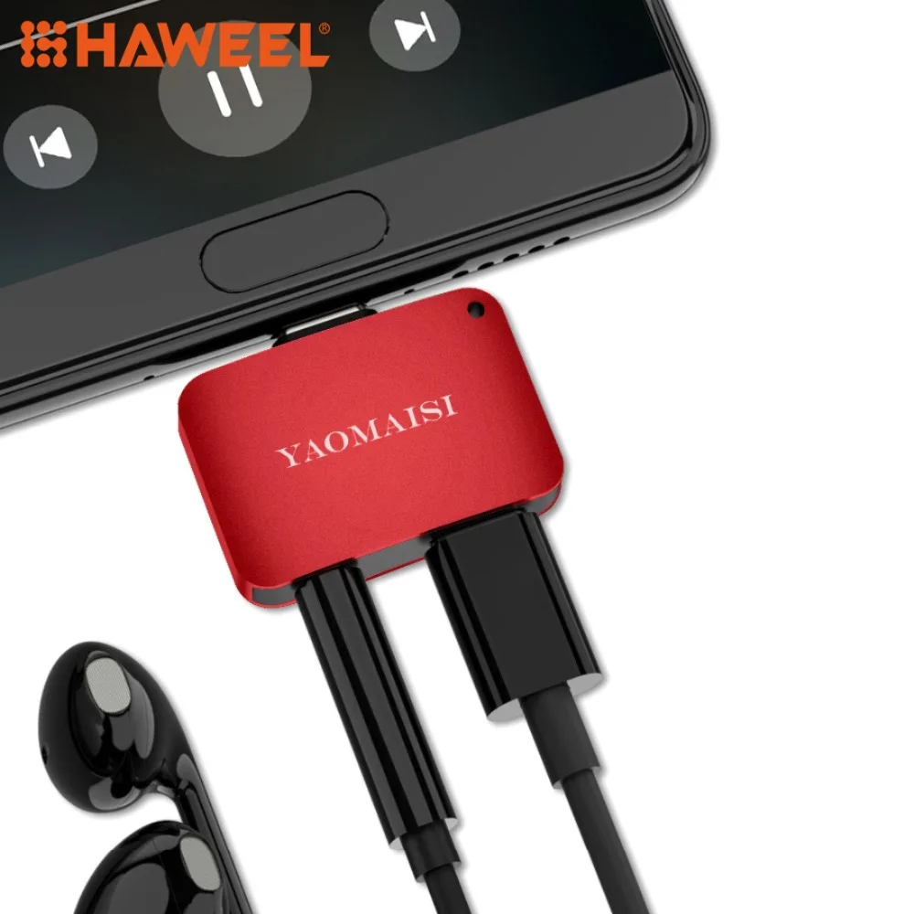 

HAWEEL 2.4A 2 in 1 Type-C Aluminium Alloy Music + Charger Female Adapter Audio Converter Compatible with iOS11 System iPhone X
